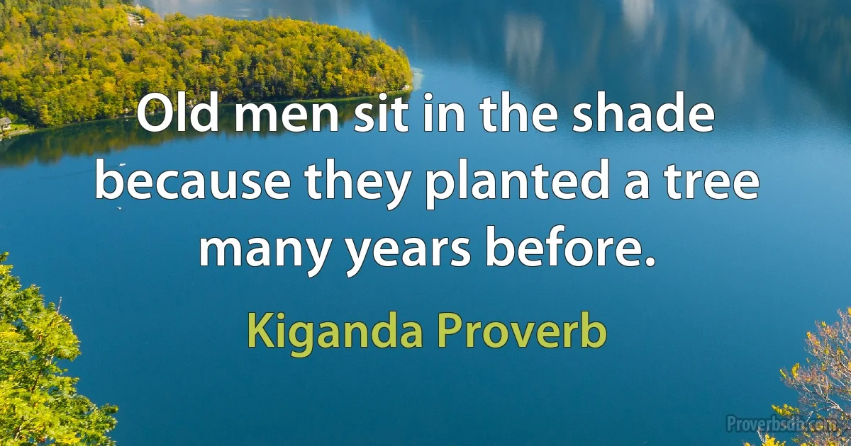 Old men sit in the shade because they planted a tree many years before. (Kiganda Proverb)