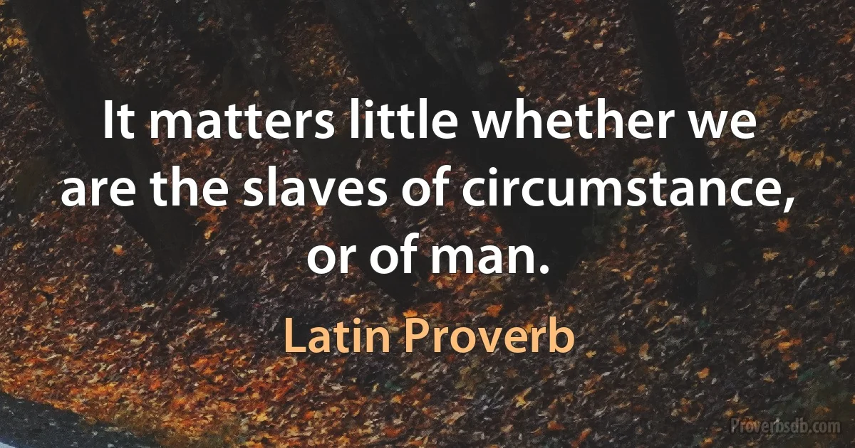 It matters little whether we are the slaves of circumstance, or of man. (Latin Proverb)