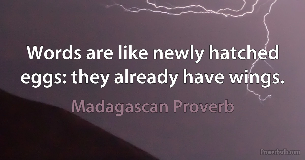 Words are like newly hatched eggs: they already have wings. (Madagascan Proverb)