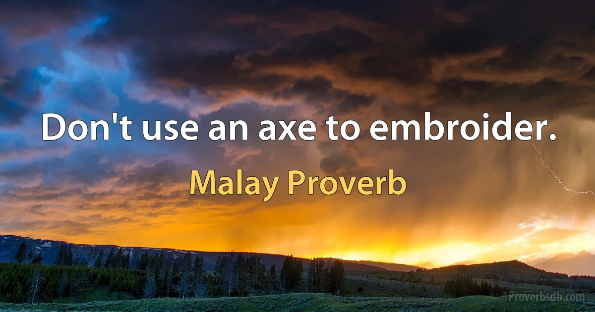 Don't use an axe to embroider. (Malay Proverb)