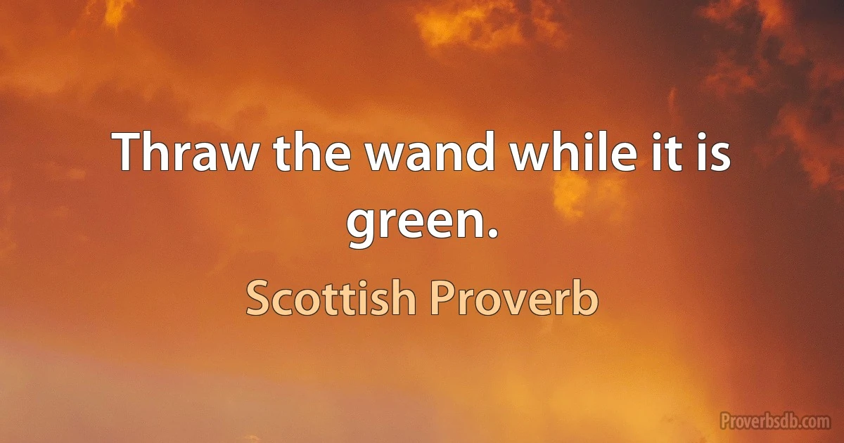 Thraw the wand while it is green. (Scottish Proverb)