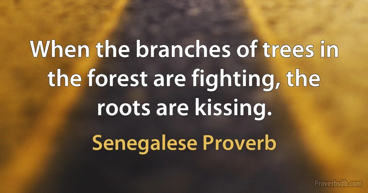 When the branches of trees in the forest are fighting, the roots are kissing. (Senegalese Proverb)