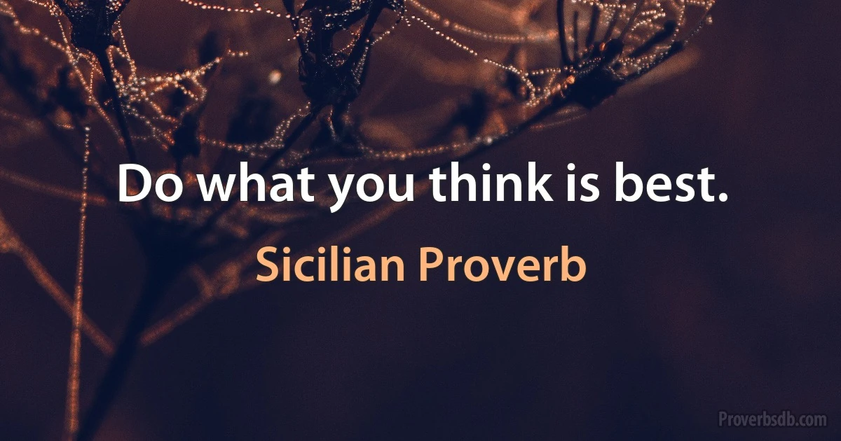 Do what you think is best. (Sicilian Proverb)