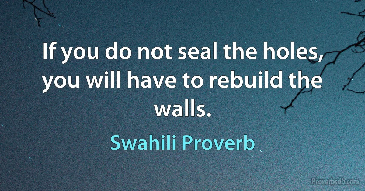 If you do not seal the holes, you will have to rebuild the walls. (Swahili Proverb)