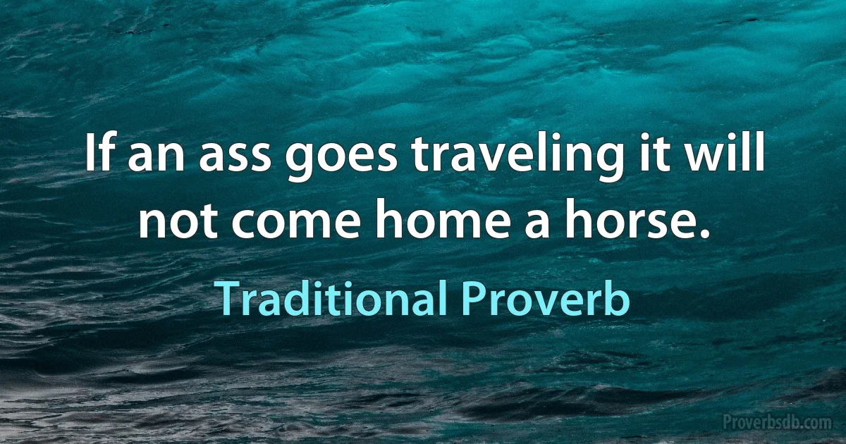 If an ass goes traveling it will not come home a horse. (Traditional Proverb)