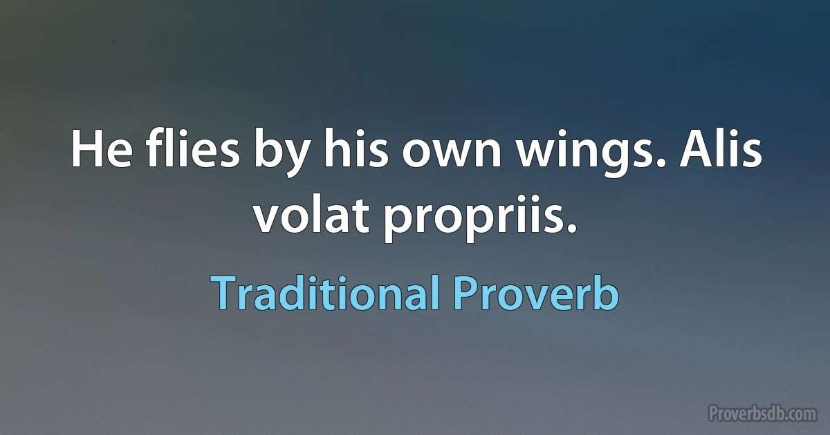 He flies by his own wings. Alis volat propriis. (Traditional Proverb)