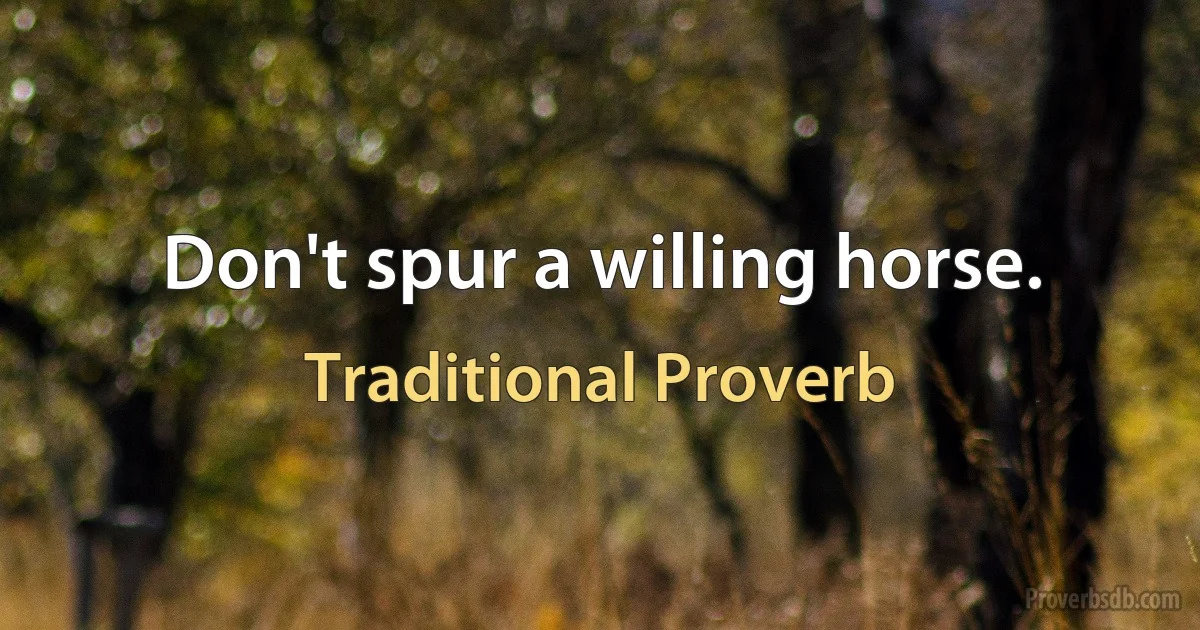 Don't spur a willing horse. (Traditional Proverb)