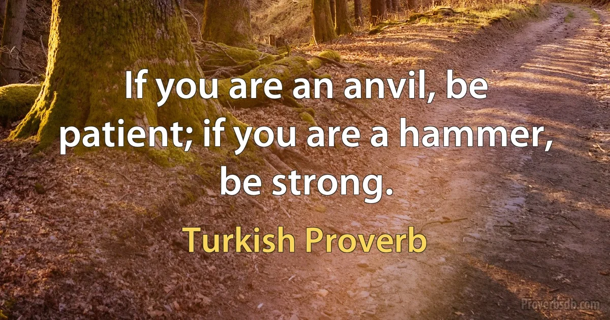 If you are an anvil, be patient; if you are a hammer, be strong. (Turkish Proverb)