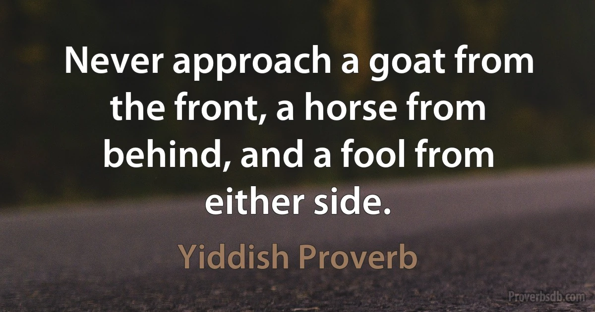 Never approach a goat from the front, a horse from behind, and a fool from either side. (Yiddish Proverb)