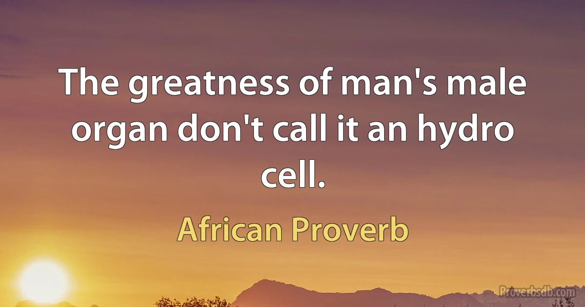 The greatness of man's male organ don't call it an hydro cell. (African Proverb)