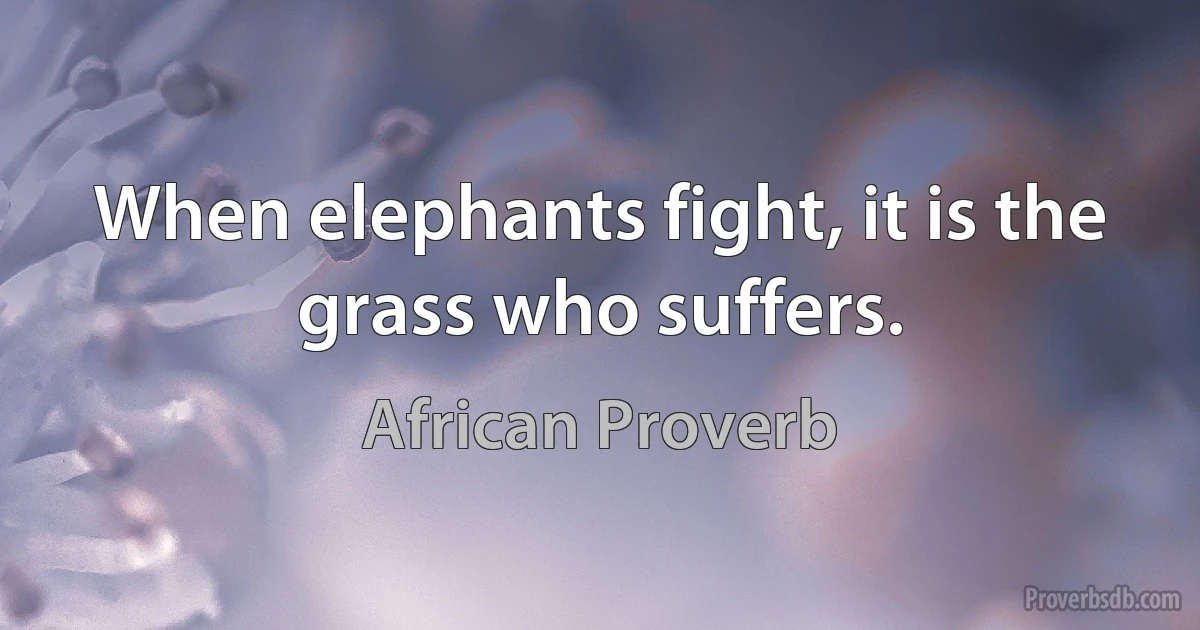 When elephants fight, it is the grass who suffers. (African Proverb)