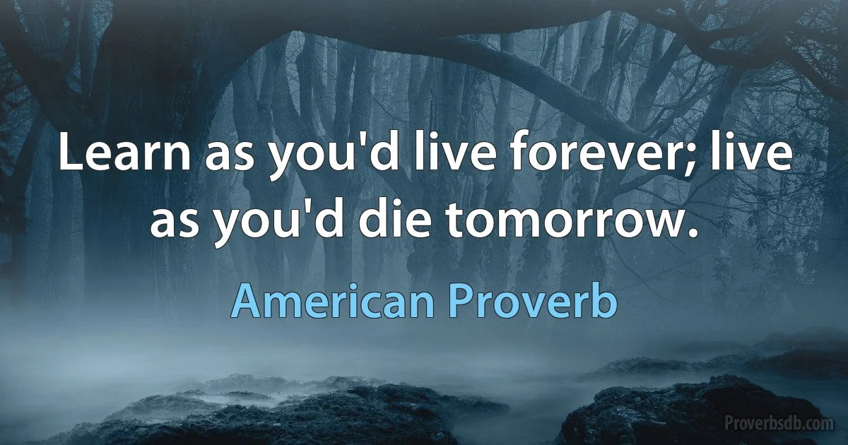 Learn as you'd live forever; live as you'd die tomorrow. (American Proverb)