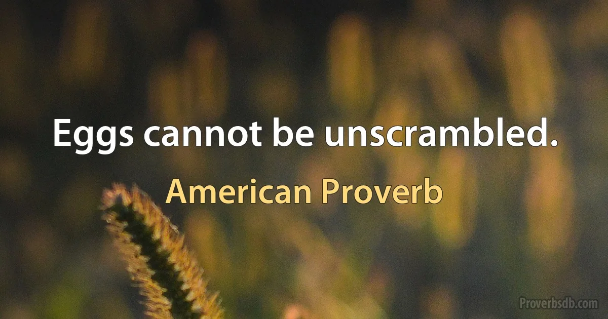 Eggs cannot be unscrambled. (American Proverb)