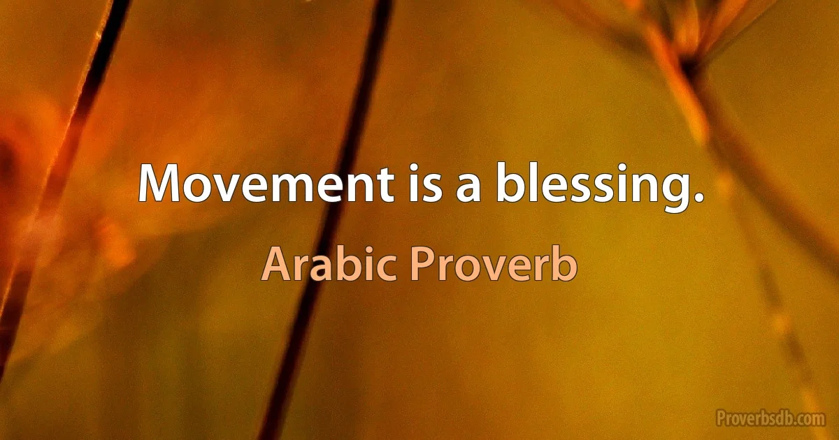 Movement is a blessing. (Arabic Proverb)