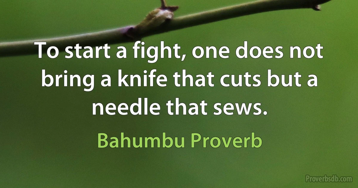 To start a fight, one does not bring a knife that cuts but a needle that sews. (Bahumbu Proverb)