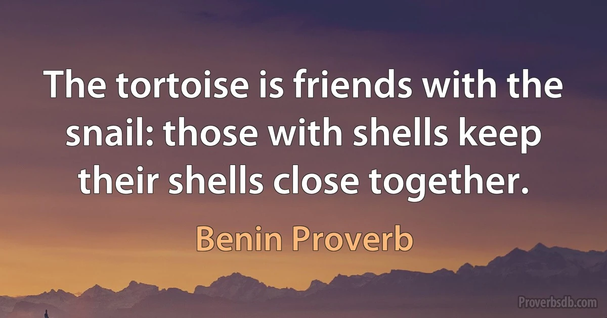 The tortoise is friends with the snail: those with shells keep their shells close together. (Benin Proverb)