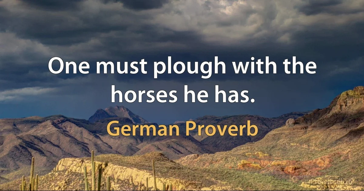 One must plough with the horses he has. (German Proverb)