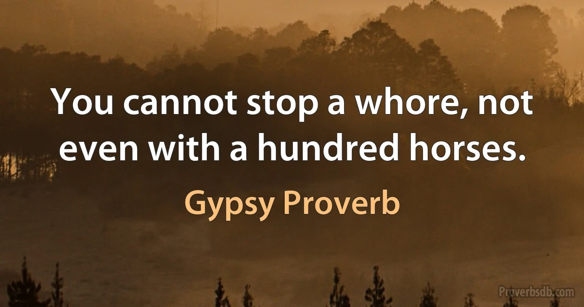 You cannot stop a whore, not even with a hundred horses. (Gypsy Proverb)