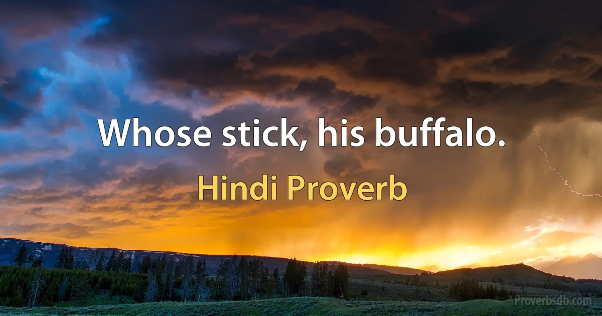 Whose stick, his buffalo. (Hindi Proverb)