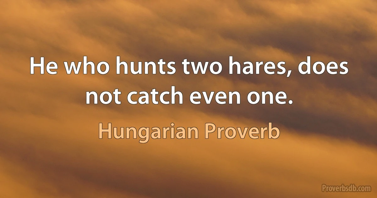 He who hunts two hares, does not catch even one. (Hungarian Proverb)