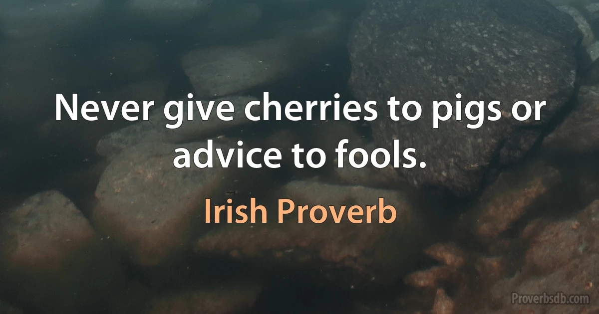 Never give cherries to pigs or advice to fools. (Irish Proverb)