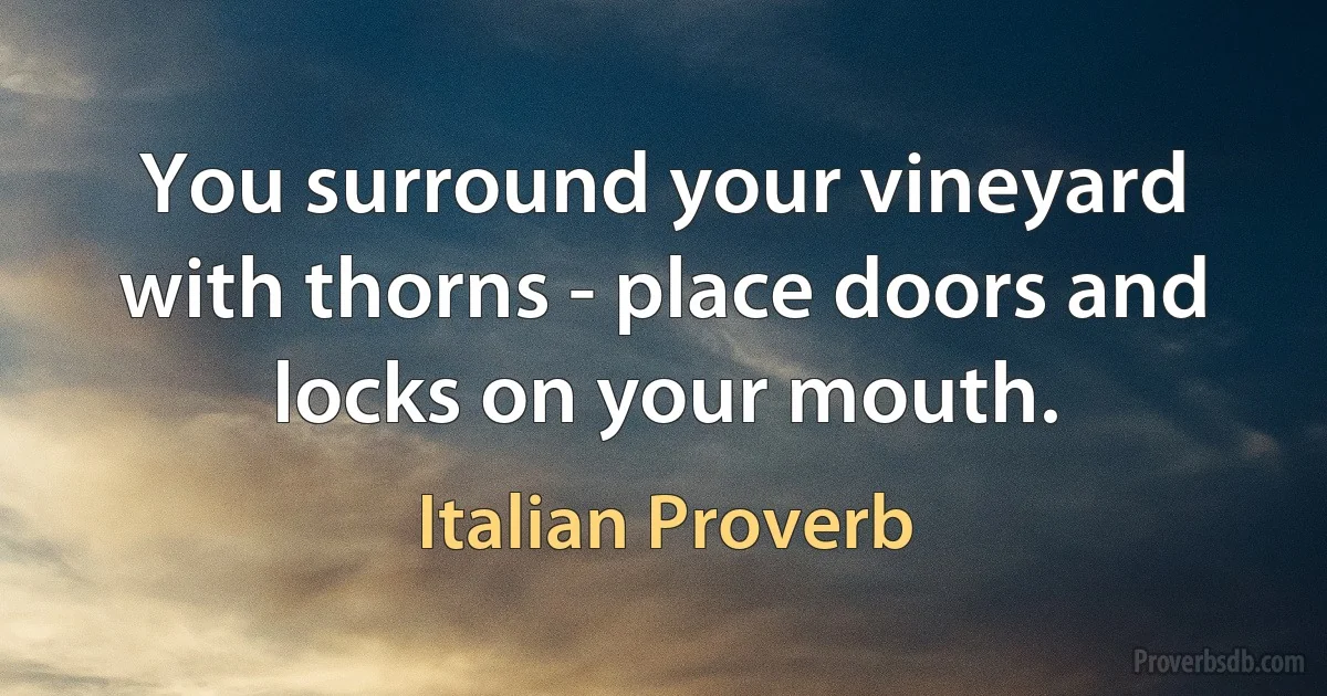 You surround your vineyard with thorns - place doors and locks on your mouth. (Italian Proverb)