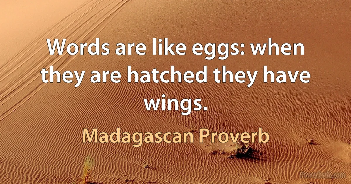 Words are like eggs: when they are hatched they have wings. (Madagascan Proverb)