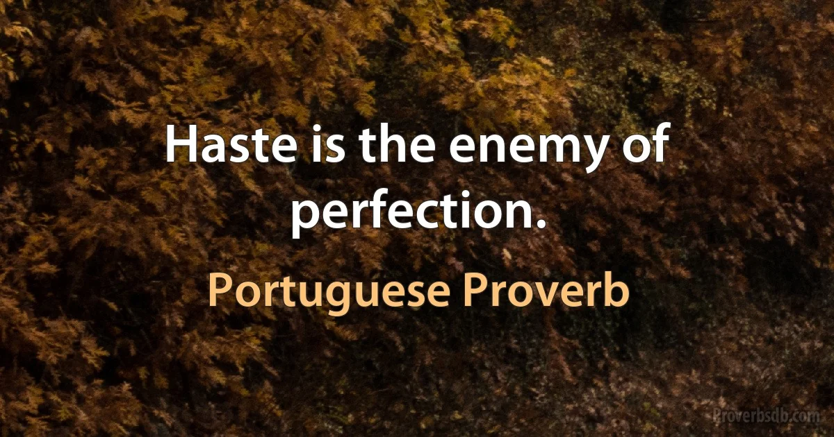 Haste is the enemy of perfection. (Portuguese Proverb)