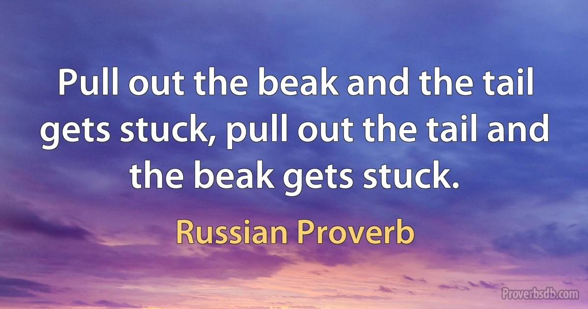 Pull out the beak and the tail gets stuck, pull out the tail and the beak gets stuck. (Russian Proverb)