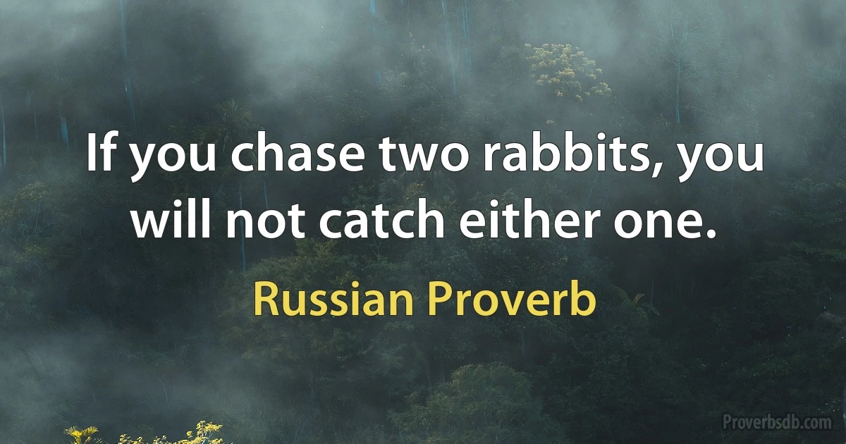 If you chase two rabbits, you will not catch either one. (Russian Proverb)