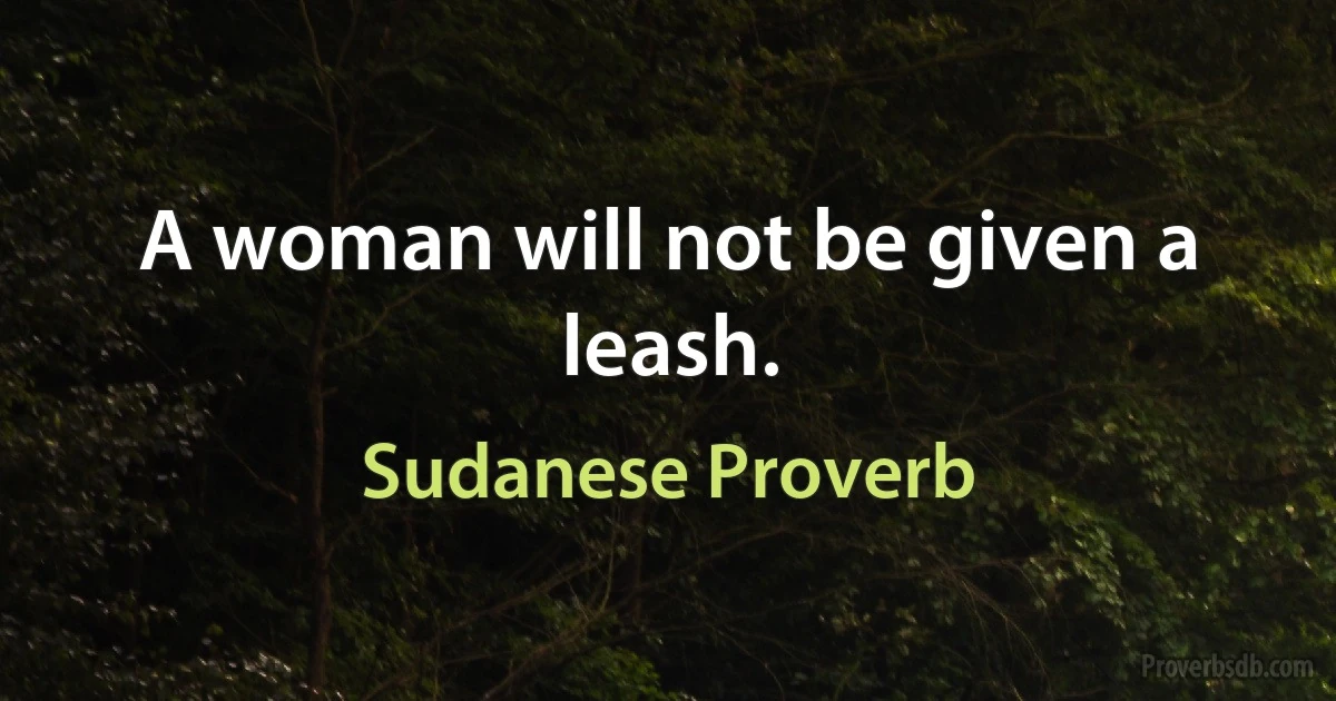 A woman will not be given a leash. (Sudanese Proverb)