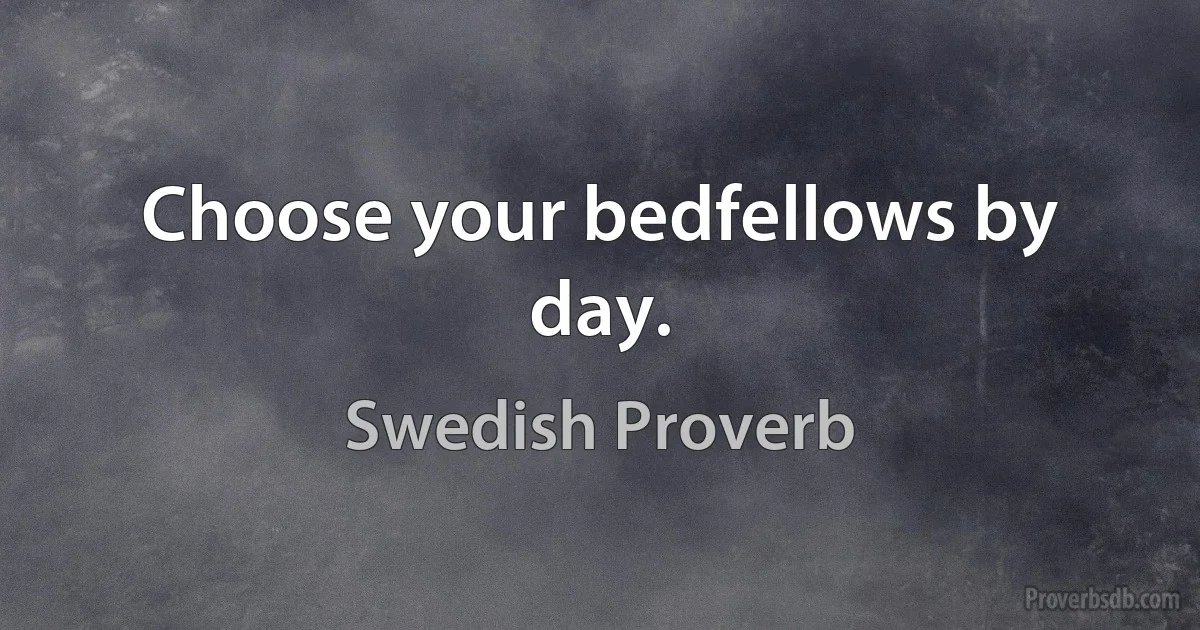 Choose your bedfellows by day. (Swedish Proverb)