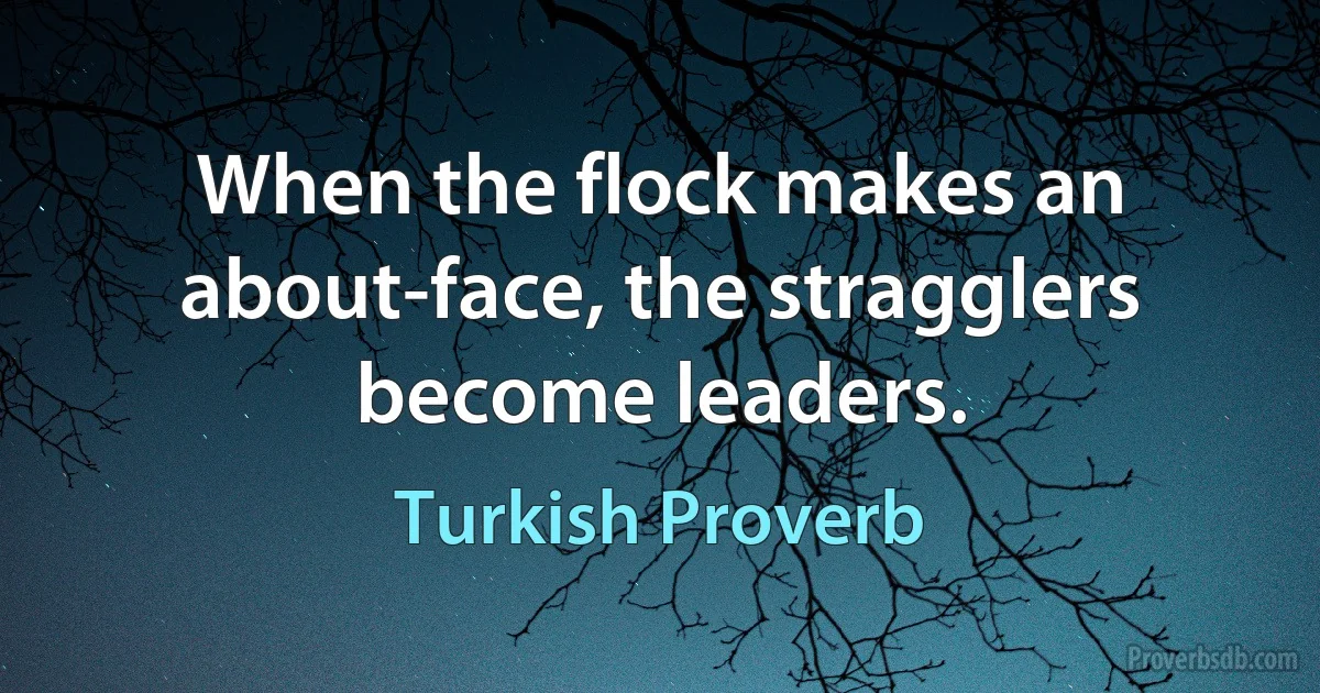 When the flock makes an about-face, the stragglers become leaders. (Turkish Proverb)