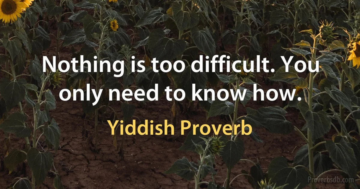 Nothing is too difficult. You only need to know how. (Yiddish Proverb)