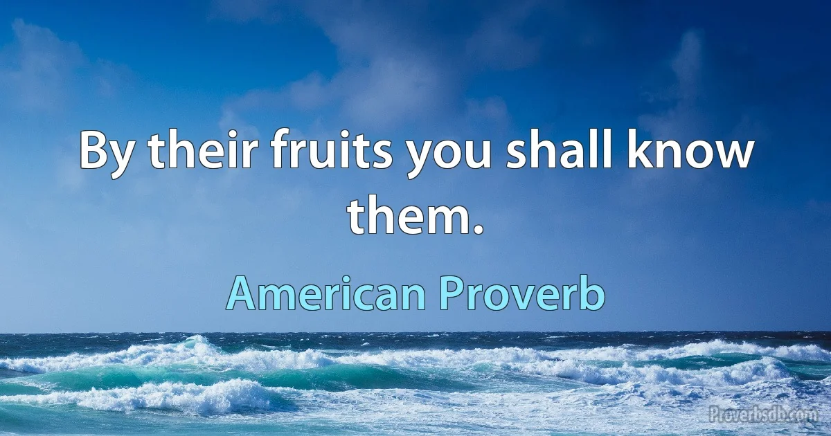By their fruits you shall know them. (American Proverb)