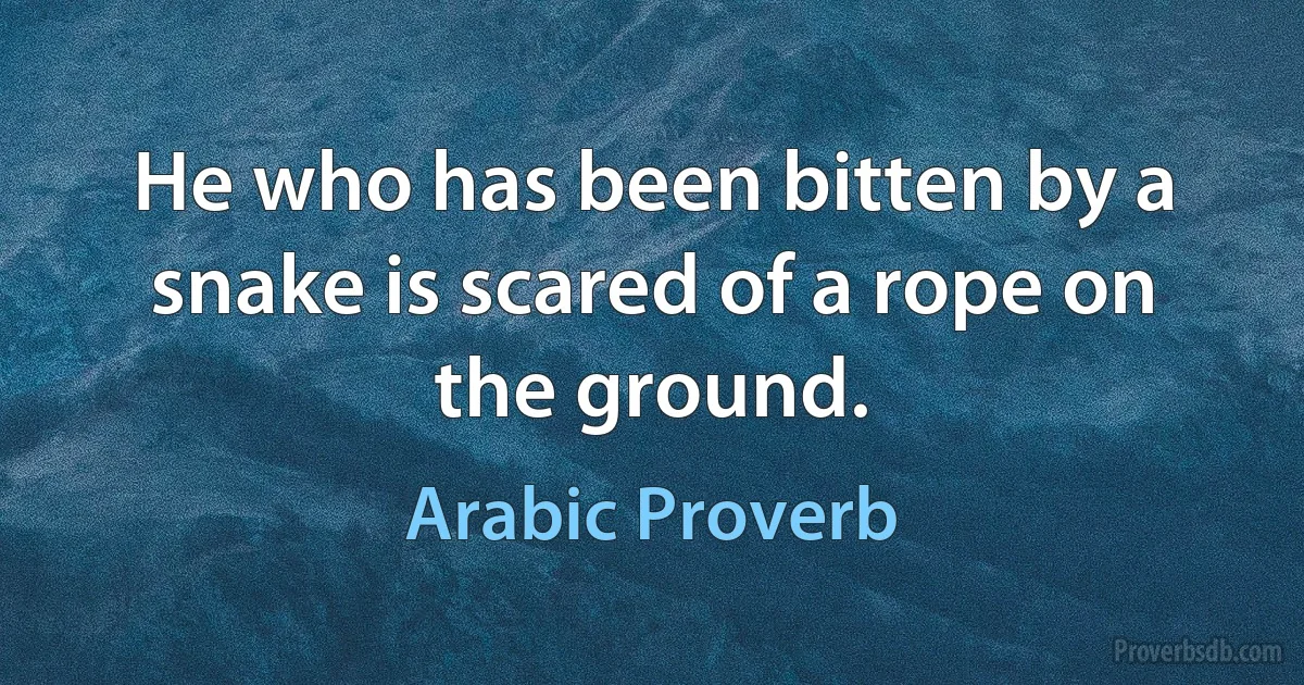 He who has been bitten by a snake is scared of a rope on the ground. (Arabic Proverb)