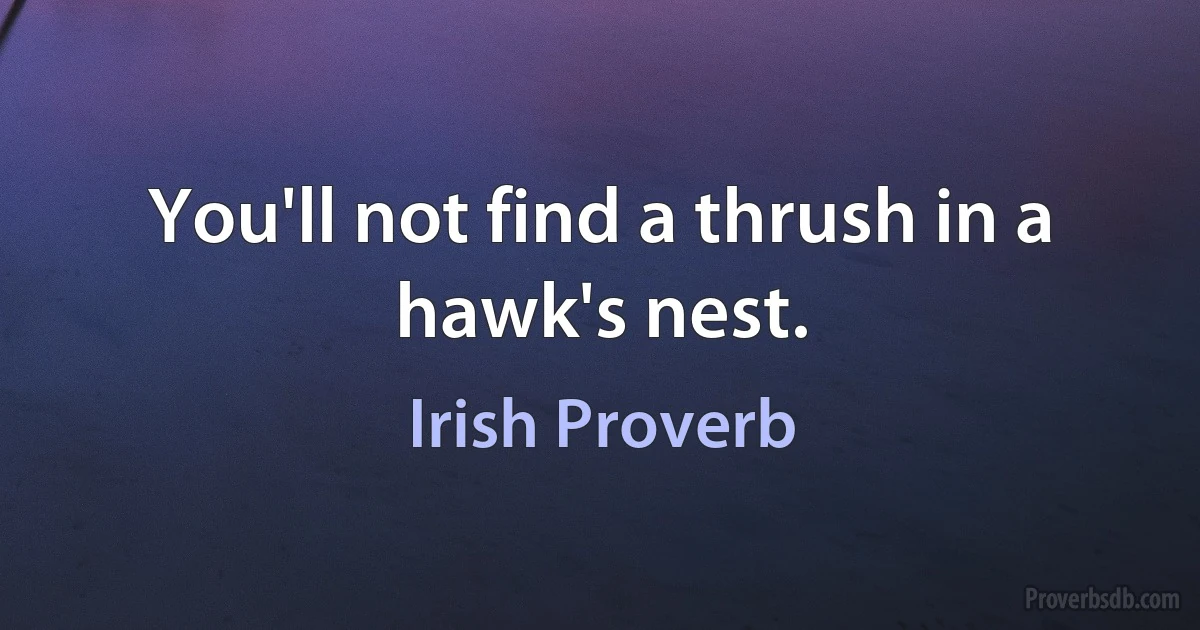 You'll not find a thrush in a hawk's nest. (Irish Proverb)