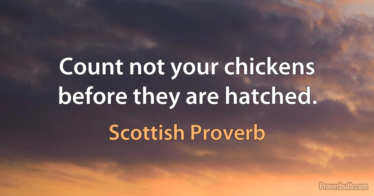 Count not your chickens before they are hatched. (Scottish Proverb)