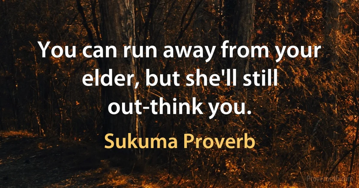 You can run away from your elder, but she'll still out-think you. (Sukuma Proverb)