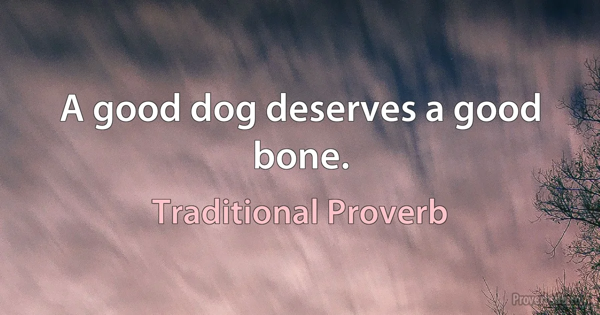 A good dog deserves a good bone. (Traditional Proverb)