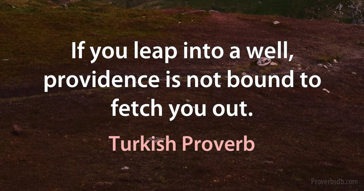 If you leap into a well, providence is not bound to fetch you out. (Turkish Proverb)