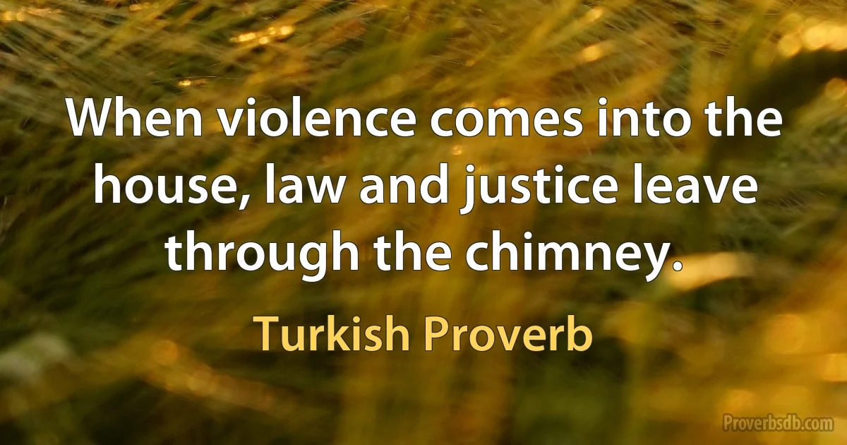 When violence comes into the house, law and justice leave through the chimney. (Turkish Proverb)