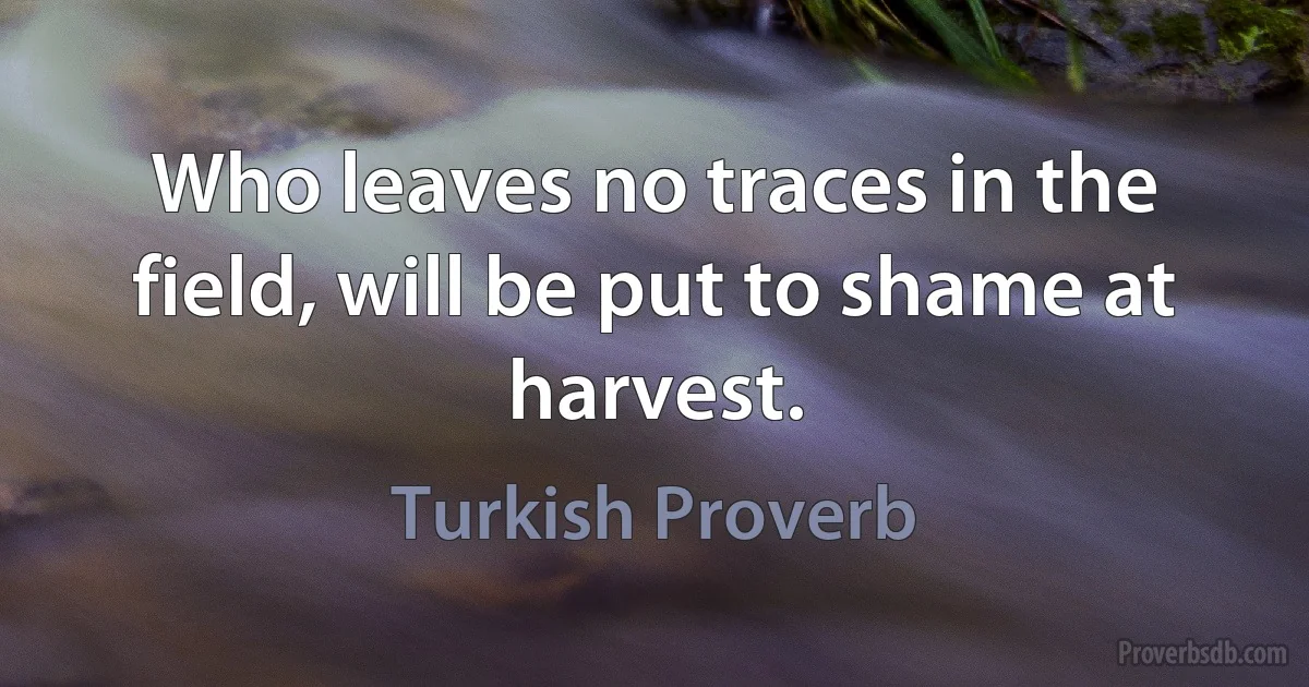 Who leaves no traces in the field, will be put to shame at harvest. (Turkish Proverb)