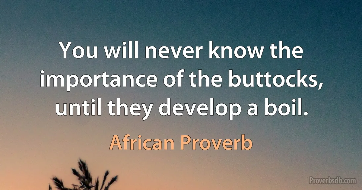 You will never know the importance of the buttocks, until they develop a boil. (African Proverb)