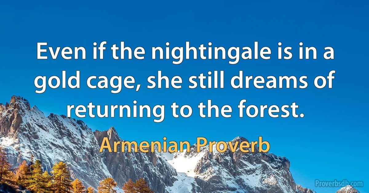 Even if the nightingale is in a gold cage, she still dreams of returning to the forest. (Armenian Proverb)