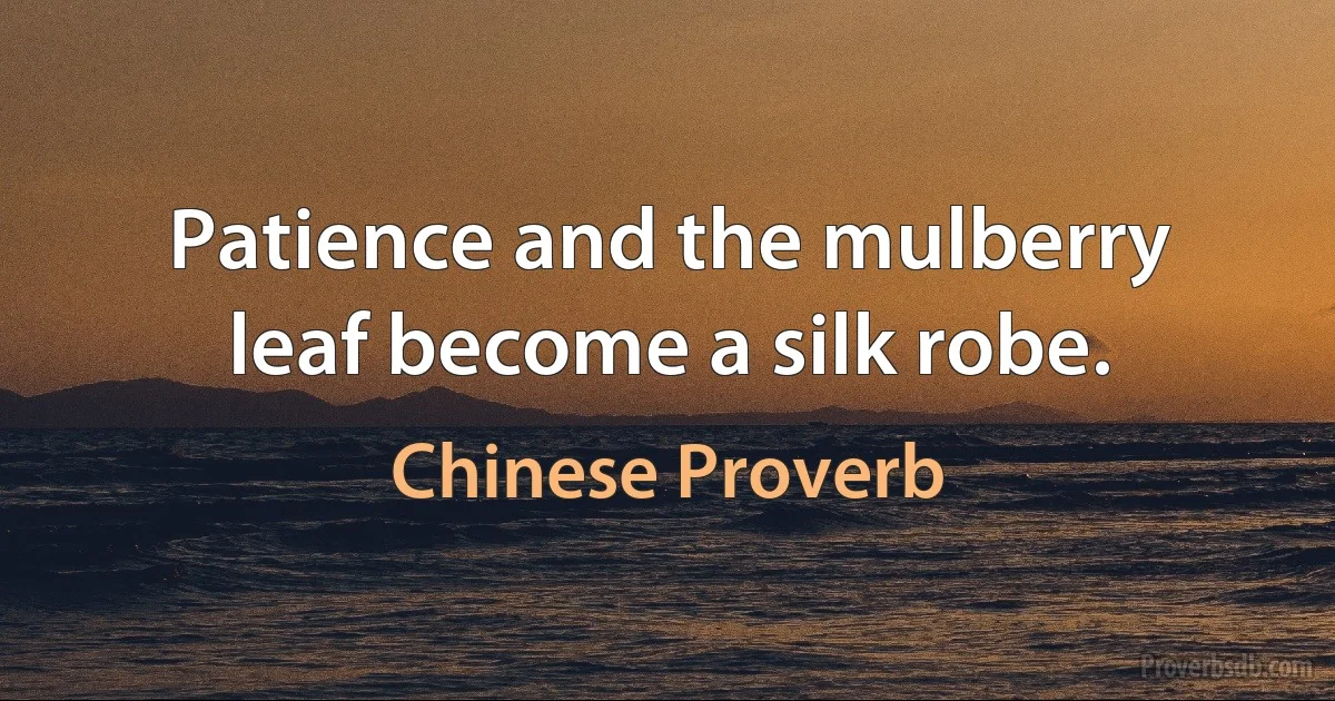 Patience and the mulberry leaf become a silk robe. (Chinese Proverb)