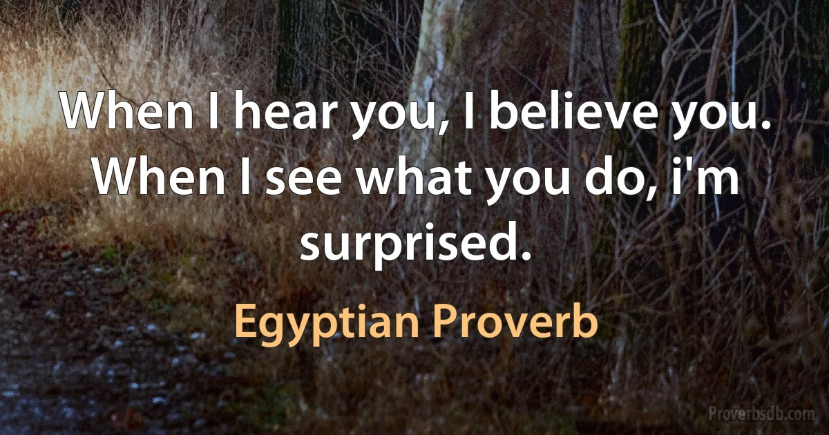 When I hear you, I believe you. When I see what you do, i'm surprised. (Egyptian Proverb)