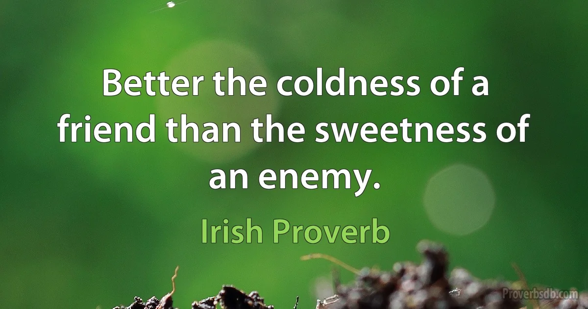 Better the coldness of a friend than the sweetness of an enemy. (Irish Proverb)