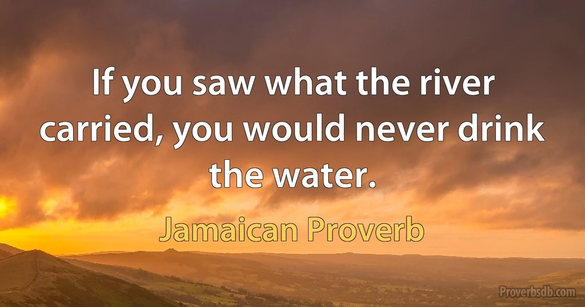 If you saw what the river carried, you would never drink the water. (Jamaican Proverb)