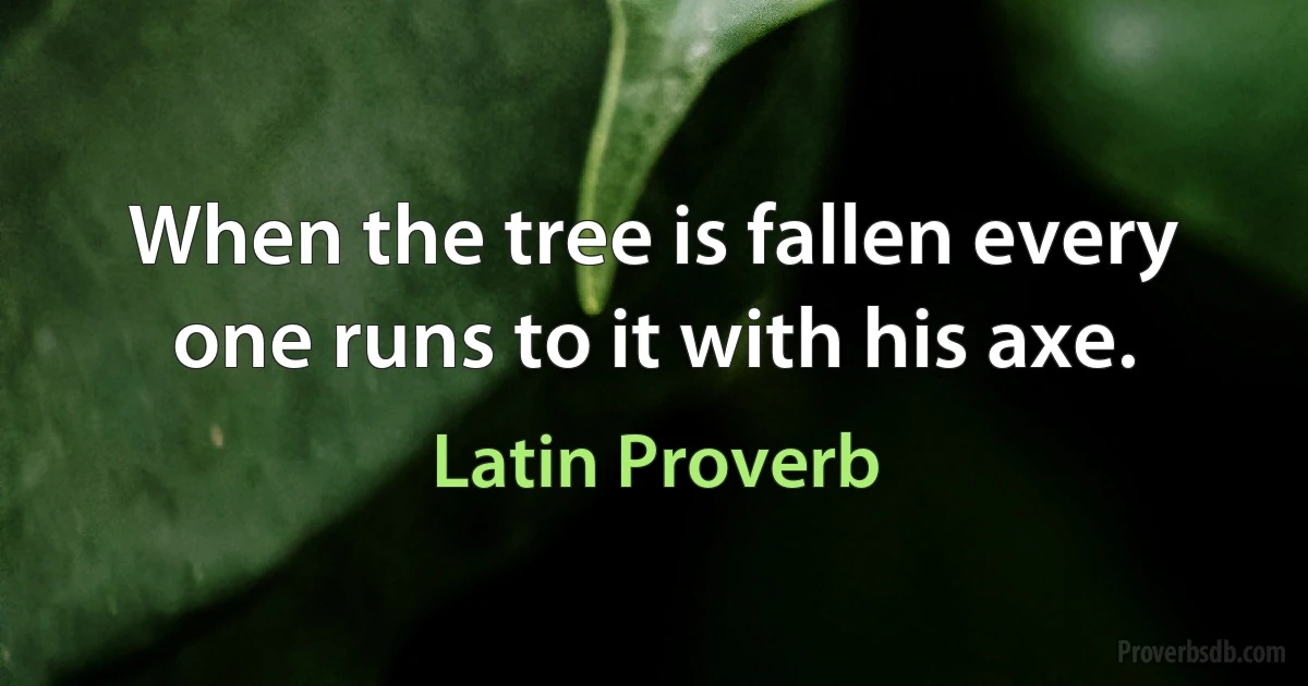 When the tree is fallen every one runs to it with his axe. (Latin Proverb)